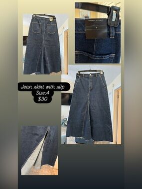 Banana Republic Dark Blue Denim Jean Skirt with Front Slit - Size 4